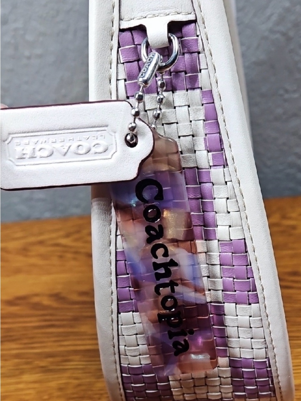 NWT Coachtopia Wavy Dinky Bag in Checkerboard Woven Leather | Orchid Multi π - Picture 5 of 10